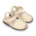 SOFT leather Kids Menorquina sandals with hook and loop strap in seasonal colors.