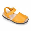 SOFT leather Kids Menorquina sandals with hook and loop strap in seasonal colors.