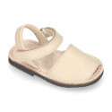 SOFT leather Kids Menorquina sandals with hook and loop strap in seasonal colors.