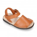 SOFT leather Kids Menorquina sandals with hook and loop strap in seasonal colors.