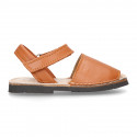 SOFT leather Kids Menorquina sandals with hook and loop strap in seasonal colors.