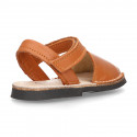 SOFT leather Kids Menorquina sandals with hook and loop strap in seasonal colors.