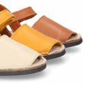 SOFT leather Kids Menorquina sandals with hook and loop strap in seasonal colors.