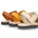 SOFT leather Kids Menorquina sandals with hook and loop strap in seasonal colors.