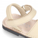 SOFT leather Kids Menorquina sandals with hook and loop strap in seasonal colors.