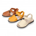 SOFT leather Kids Menorquina sandals with hook and loop strap in seasonal colors.