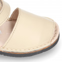 SOFT leather Kids Menorquina sandals with hook and loop strap in seasonal colors.