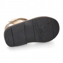 SOFT leather Kids Menorquina sandals with hook and loop strap in seasonal colors.