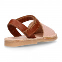 Combined nappa leather Kids Menorquina sandal shoes with hook and loop strap closure.