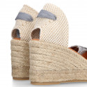 Cotton canvas wedge woman espadrilles shoes SANDAL style with ribbons closure.