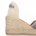 Cotton canvas wedge woman espadrilles shoes SANDAL style with ribbons closure.