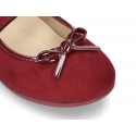 Autumn winter canvas little Mary Jane shoes with hook and loop strap and ribbon in patent finished.