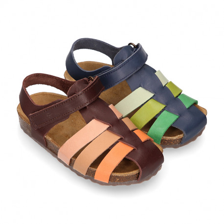 Combined Cowhide leather Kids sandals BIO style.