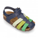 Combined Cowhide leather Kids sandals BIO style.