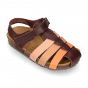 Combined Cowhide leather Kids sandals BIO style.