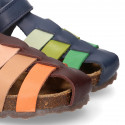 Combined Cowhide leather Kids sandals BIO style.