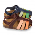 Combined Cowhide leather Kids sandals BIO style.