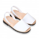 SOFT NAPPA leather Kids Menorquina sandals with rear strap in basic colors.