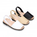 SOFT NAPPA leather Kids Menorquina sandals with rear strap in basic colors.