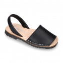 SOFT NAPPA leather Kids Menorquina sandals with rear strap in basic colors.