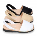 SOFT NAPPA leather Kids Menorquina sandals with rear strap in basic colors.