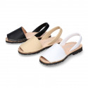 SOFT NAPPA leather Kids Menorquina sandals with rear strap in basic colors.