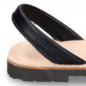 SOFT NAPPA leather Kids Menorquina sandals with rear strap in basic colors.