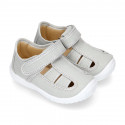 PIQUE cotton canvas kids sandal shoes with hook and loop strap closure.