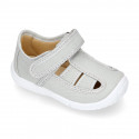 PIQUE cotton canvas kids sandal shoes with hook and loop strap closure.