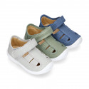 PIQUE cotton canvas kids sandal shoes with hook and loop strap closure.