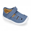 PIQUE cotton canvas kids sandal shoes with hook and loop strap closure.