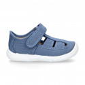 PIQUE cotton canvas kids sandal shoes with hook and loop strap closure.