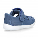 PIQUE cotton canvas kids sandal shoes with hook and loop strap closure.