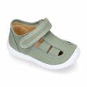 PIQUE cotton canvas kids sandal shoes with hook and loop strap closure.