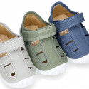 PIQUE cotton canvas kids sandal shoes with hook and loop strap closure.