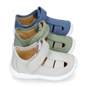 PIQUE cotton canvas kids sandal shoes with hook and loop strap closure.