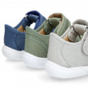 PIQUE cotton canvas kids sandal shoes with hook and loop strap closure.