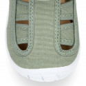 PIQUE cotton canvas kids sandal shoes with hook and loop strap closure.