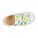 Cotton canvas Kids Tennis shoes laceless with DINOS design with toe cap.