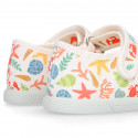 CORALS print Cotton canvas Girl Mary Jane shoes with hook and loop strap closure and toe cap.