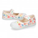 CORALS print Cotton canvas Girl Mary Jane shoes with hook and loop strap closure and toe cap.