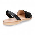 EXTRA SOFT leather Girl Menorquina sandals with rear strap and glitter design.
