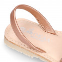 EXTRA SOFT leather Girl Menorquina sandals with rear strap and glitter design.