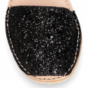 EXTRA SOFT leather Girl Menorquina sandals with rear strap and glitter design.