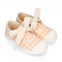 Girl VICHY Cotton canvas Mary Jane shoes ANGEL style with toe cap.