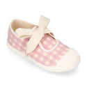 Girl VICHY Cotton canvas Mary Jane shoes ANGEL style with toe cap.