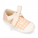 Girl VICHY Cotton canvas Mary Jane shoes ANGEL style with toe cap.