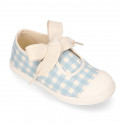 Girl VICHY Cotton canvas Mary Jane shoes ANGEL style with toe cap.