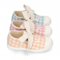 Girl VICHY Cotton canvas Mary Jane shoes ANGEL style with toe cap.