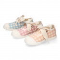 Girl VICHY Cotton canvas Mary Jane shoes ANGEL style with toe cap.